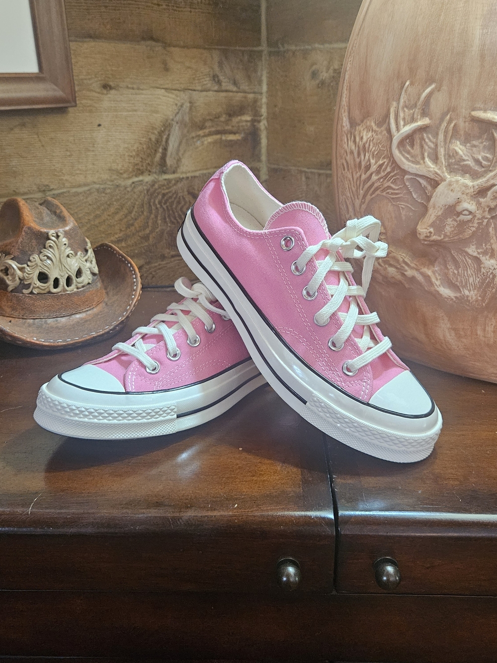 Converse Pink Low-Top Canvas Sneakers with White Trim